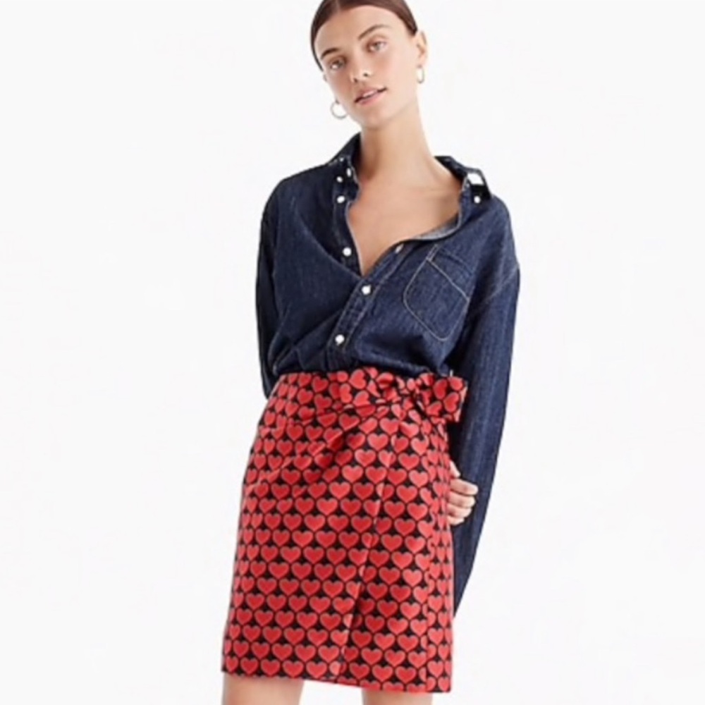 NWT J Crew heart print faux wrap skirt